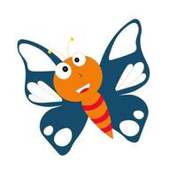 ilustración de mariposa de dibujos animados. lindo personaje sonriente para el diseño infantil. ilustración vectorial plana aislada en un fondo blanco. vector