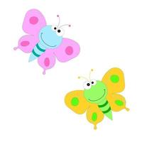 Cartoon butterfly illustration. Cute smiling character for childish design. Flat vector illustration isolated on a white background.