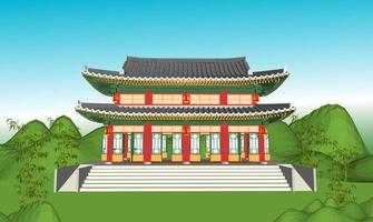 Vector illustration of buildings in Korean, Japanese, Chinese style, old-fashioned