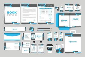 Brand identity template stationery vector with blue and dark colors.  Modern business advertisement design collection for marketing. Corporate identity envelope, ID card, and invoice template vector.