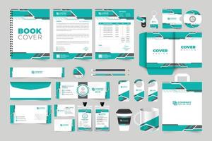 Abstract book cover, invoice, letterhead, and box cover design with aqua and dark colors. Modern business advertisement template collection for marketing. Brand identity stationery template vector.