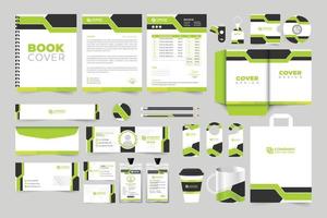 Business brand identity template collection for stationery. Modern company promotional letterhead, invoice, and book cover design vector. Corporate identity office stationery design for marketing.