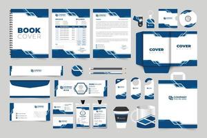 Creative brand promotion template design with dark blue shapes. Brand identity design collection. Company promotion banner design for marketing. Office Stationery template for business advertisement. vector
