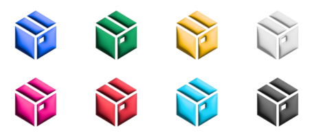 låda ikon uppsättning, färgrik symboler grafisk element png