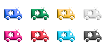 Krankenwagen-Icon-Set, bunte Symbole grafische Elemente png