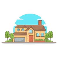House Building With Trees Flat Illustration vector