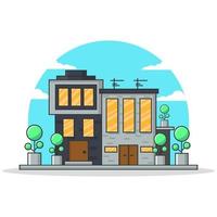 House Building With Trees Flat Illustration vector