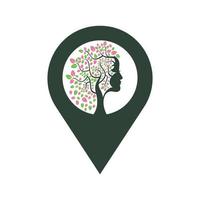 diseño de plantilla de vector de árbol de mujer. diseño de vector de hoja de cara de mujer.