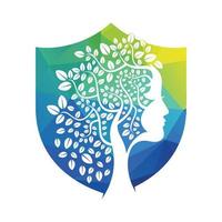 Woman Tree Vector Template Design. Woman Face Leaf Vector Design.