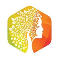 diseño de plantilla de vector de árbol de mujer. diseño de vector de hoja de cara de mujer.