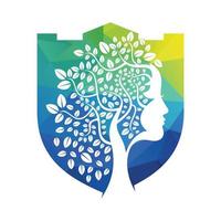 Woman Tree Vector Template Design. Woman Face Leaf Vector Design.