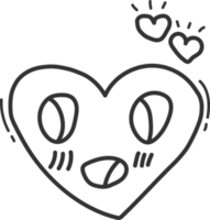 cartoon of heart, doodle black line. png