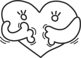cartoon of heart, doodle black line. png