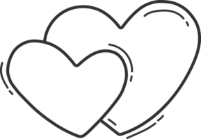 2 hearts, doodle black line. png