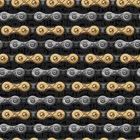 Seamless pattern with steel and gold bike chain. Horizontal regular lines. Vector illustration.