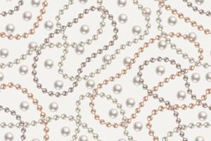 Seamless pattern with pearl beads, strings of pearls on white background. Wavy lines, classic pastel color of pearls. Vector illustration