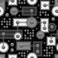 Seamless abstract pattern with geometric shapes, rough chains, rivets. Circles, rectangels, square in random composition. Steampunk style vector