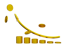 guld mynt och pil upp 3d tolkning illustration genomskinlighet grafik png