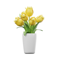 3D gelbe Tulpen in Vase isoliert. 3D-Rendering png