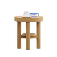 Small Round coffee table. book. coffee cup. 3D rendering png