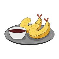 Tempura or fried shrimp vector isolated illustration.