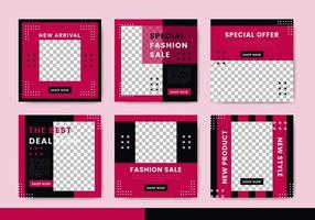 Fashion sale social media post template collection with red and black color vector