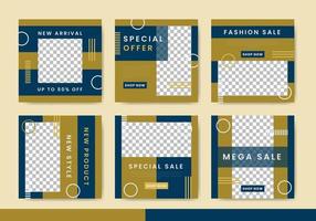 Fashion sale social media post template collection with blue and yellow color vector