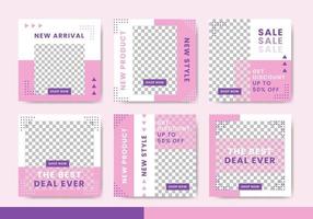 Fashion sale social media post template collection with pink and purple color vector