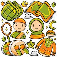 Ramadan doodle in flat cartoon style vector