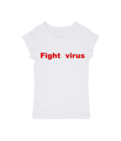 White t-shirt with screen print fight virus with cut out isolated on background transparent png