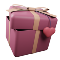 caixa de presente de dia dos namorados 3d com cadeia de símbolo de coração png