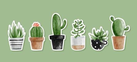 Cute Watercolor Succulent and Cactus Sticker vector