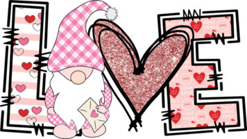 Love Gnome Valentines day Sublimation Design, perfect on t shirts, mugs, signs, cards and much more png