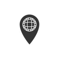 Silhouette pin globe vector icon on white background