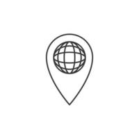 Outline pin globe vector icon on white background