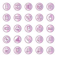 iconos de contorno de color púrpura para dispositivos. vector