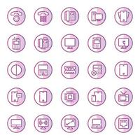 iconos de contorno de color púrpura para dispositivos. vector