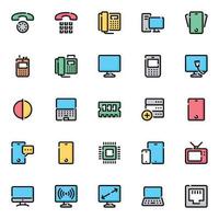 iconos de contorno de color rellenos para dispositivos. vector