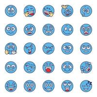 Blue color outline icons for Emojis. vector