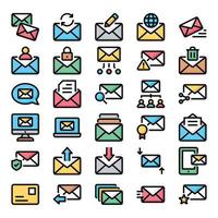 iconos de contorno de color rellenos para correo electrónico. vector