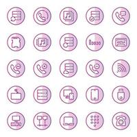 iconos de contorno de color púrpura para dispositivos. vector