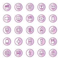 iconos de contorno de color púrpura para dispositivos. vector