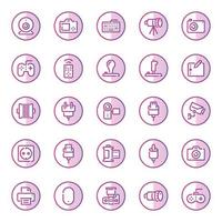 iconos de contorno de color púrpura para dispositivos. vector