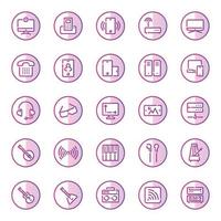 iconos de contorno de color púrpura para dispositivos. vector