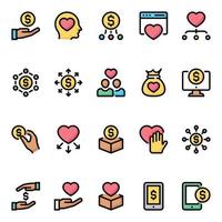 Filled color outline icons for Crowd funding. vector