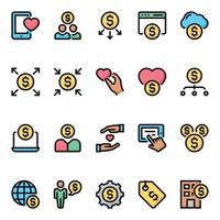 Filled color outline icons for Crowd funding. vector