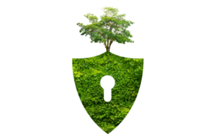 Green shield protects nature and protects the environment on transparent background PNG file