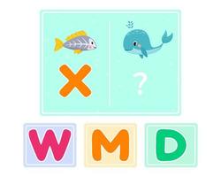 Educational logic game for kids. Children's alphabet education. Development of logic iq. Visual intelligence, mind games. Vector illustration.