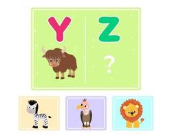 Educational logic game for kids. Children's alphabet education. Development of logic iq. Visual intelligence, mind games. Vector illustration.