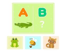 Educational logic game for kids. Children's alphabet education. Development of logic iq. Visual intelligence, mind games. Vector illustration.